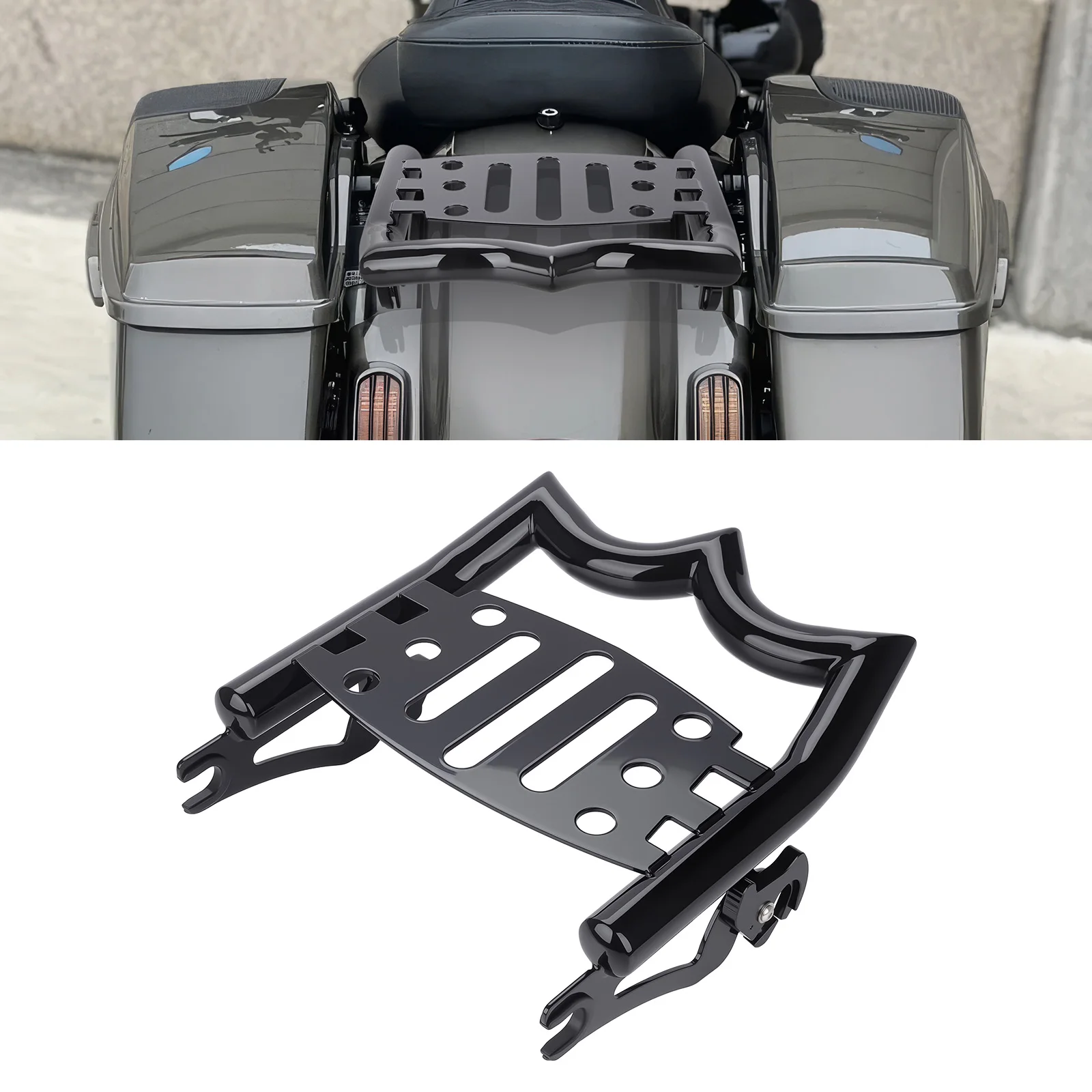 porte-bagages-noir-brillant-pour-moto-kit-de-bagages-amovible-pour-harley-touring-road-street-electra-glide-road-king-2009-2024