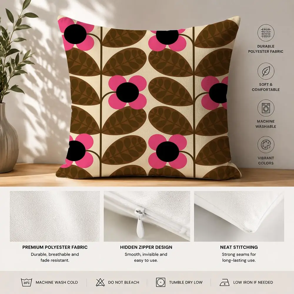 O-Orla Kiely Fahion Cushion Cover 40x40cm Square Decorative Sofa Cushion Cover Bedroom Living Room Home Decor Gift