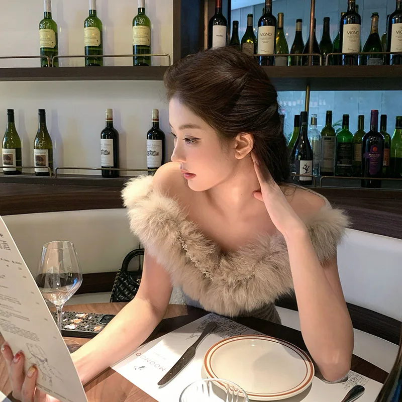 

Ele Khaki Vest Women's Design Sensation V-ne Svel Slim Fit Furry Top Faionable Retro Sle Daily Wear