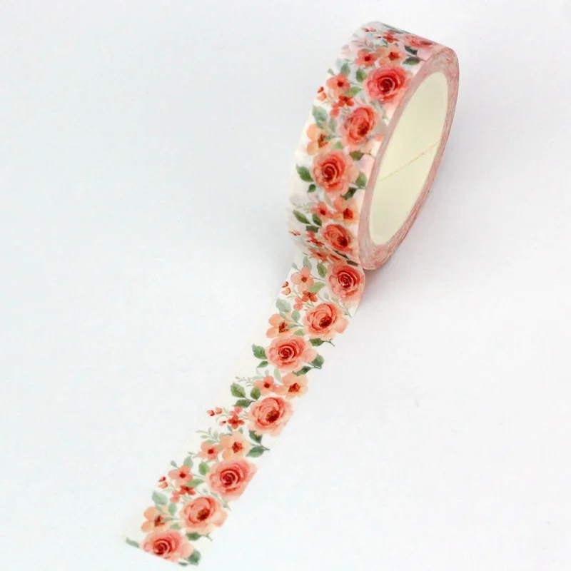 

1PC. 10M Deco Cute Rose Flowers Paper Washi Tape for Scrapbooking Journaling Adhesive Masking Tape Stationery