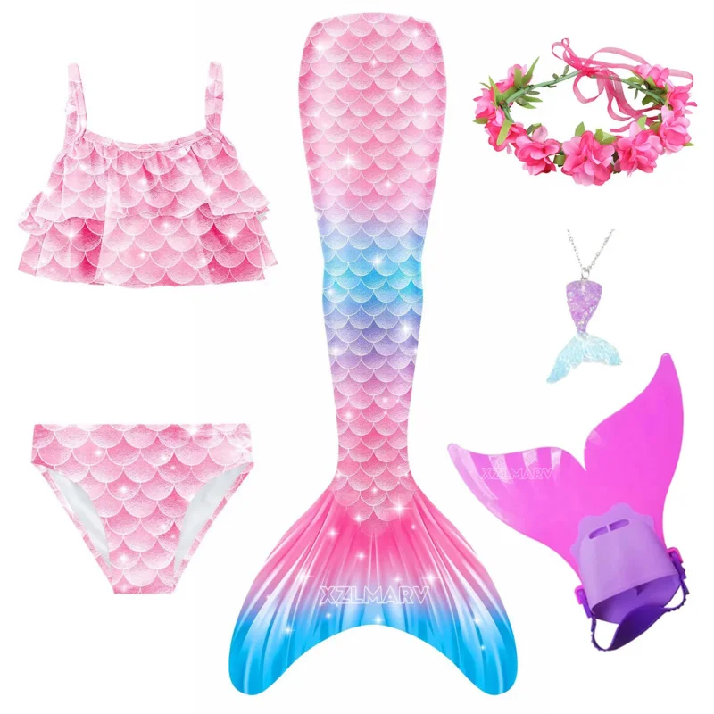 Kids Girls Swimming Mermaid Tail Mermaid Costume Cosplay Children Swimsuit Fantasy Beach Bikini Can Add Monofin Fin Halloween