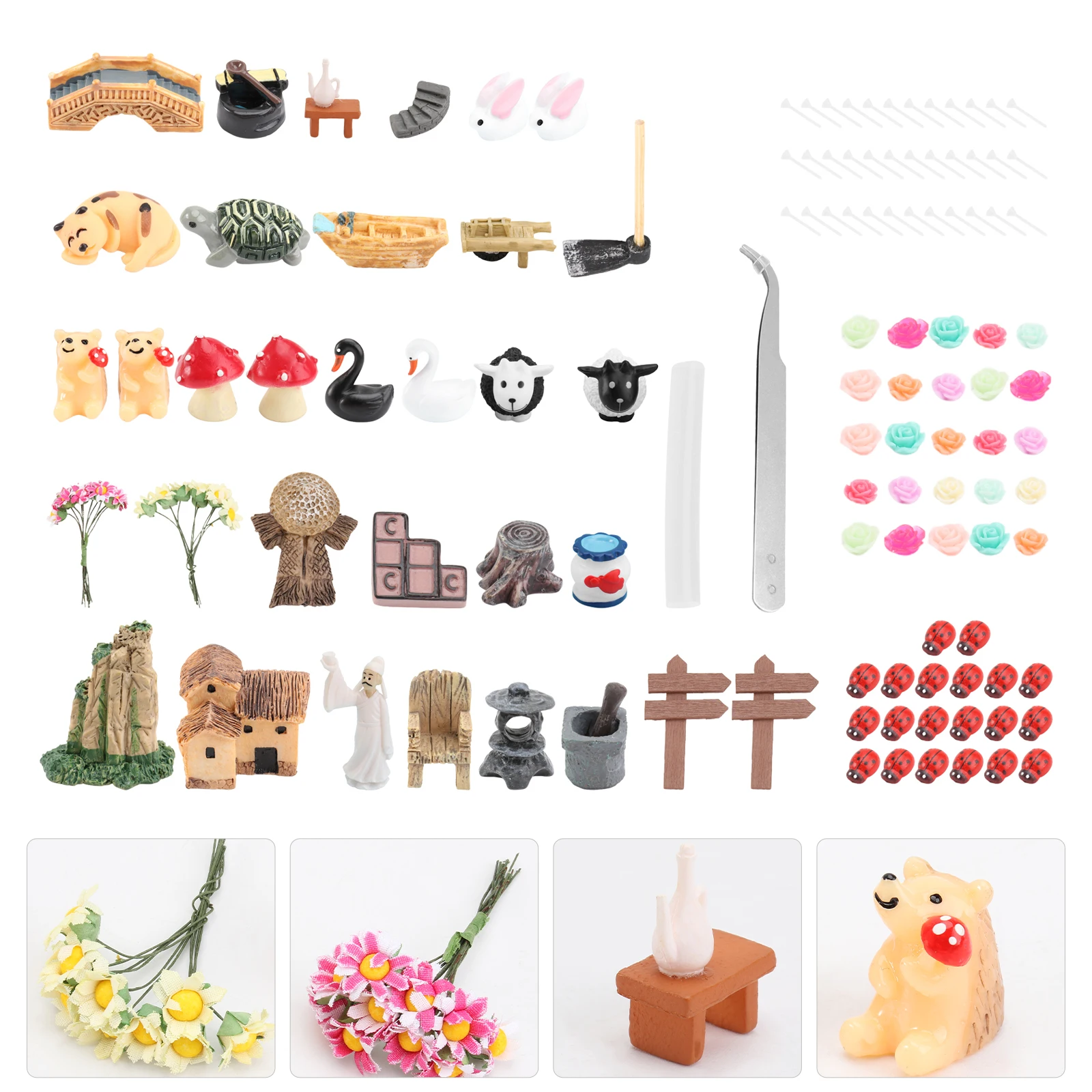 

Micro Landscape Ornament Set Resin Miniature Craft Kit Waterproof Mini Adornment Decor for Fairy Garden Landscaping Garden