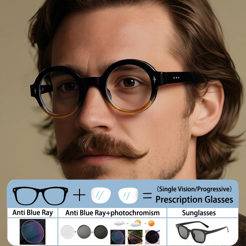 

Fashion Men Rivet Round Frame Prescription Hyperopic Glasses Men Optical Prescription Anti Blue Light Women Short Sight Eyewear