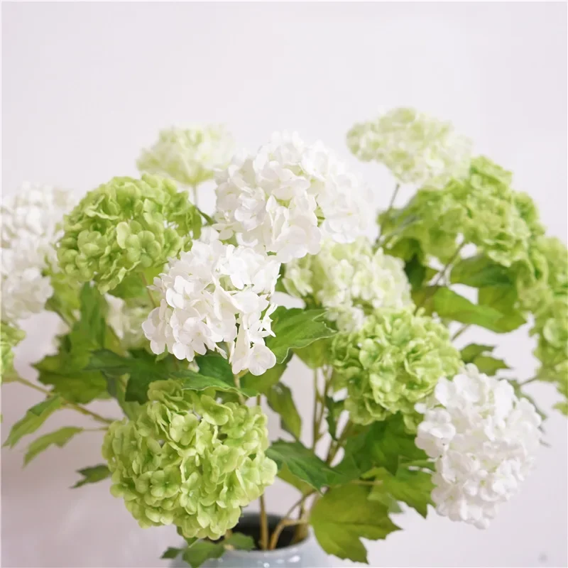 4Pcs/lot Faux 3head Snowball Real Touch Hydrangea Artificial Flowers Wedding Backdrop Flower Arrangement Home Party Decor Floral