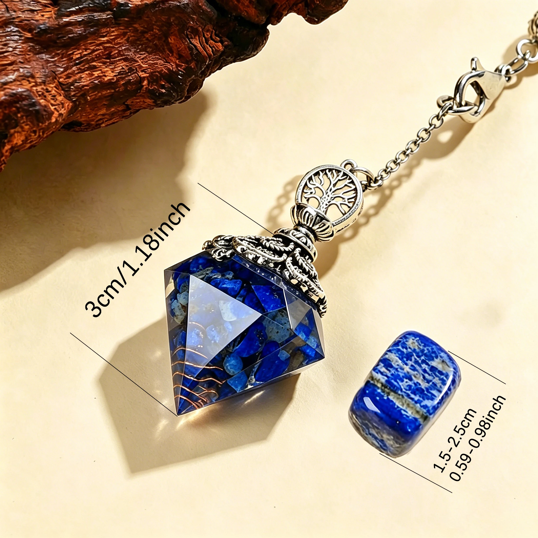 1set Natural Crystal Chips Orgonite Pendulum & Tumbled Stone Set Divination Dowsing Pendant Healing Meditation Crystal Gift