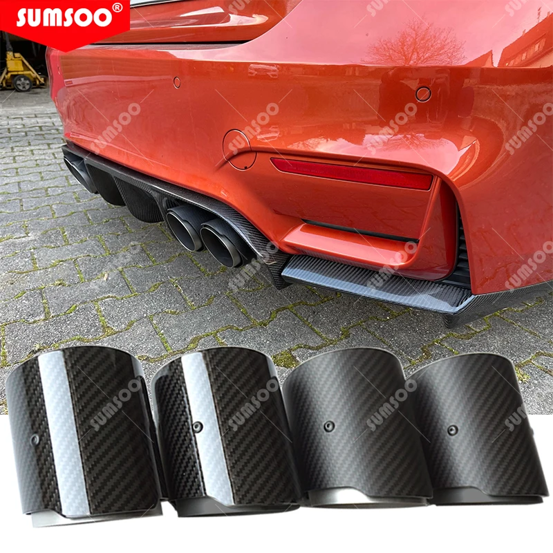 GenuineSUMSOO4 Pieces Carbon Fiber Exhaut Tips For BMW F87 M2 F80 M3 F82 F83 M4 Direct Fit Universal Fit Exhaust Tip Car Exhaust