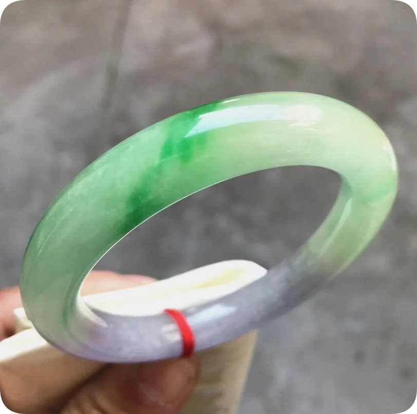 56MM Natural Icy Green Lavender Jadeite Bracelet Burma Emerald Jade Bracelet