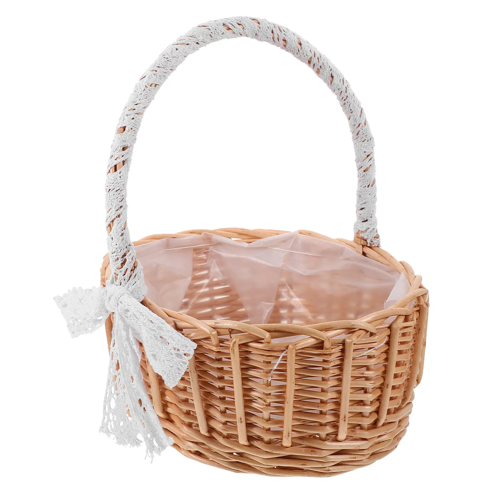 1Pcs Portable Woven Basket Lace Handle Storage Organizer Large Capacity Sundries Organizer Home Storage Bin Woven Basket