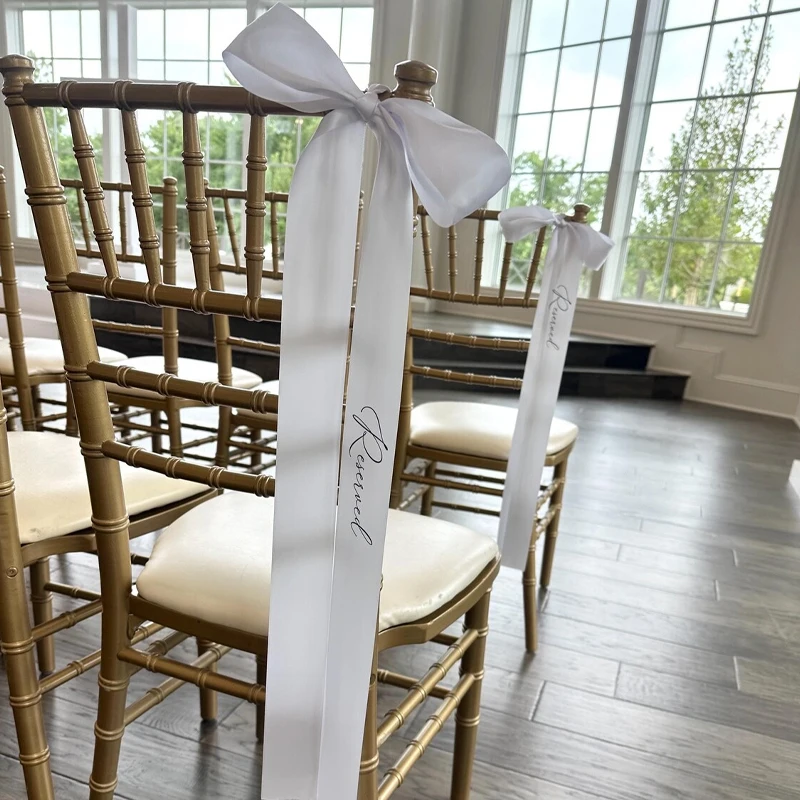 Silla con nombre personalizado, cinta con lazo blanco, pasillo reservado para ceremonia de boda o recepción, despedida de soltera, regalo decorativo, 5 uds.