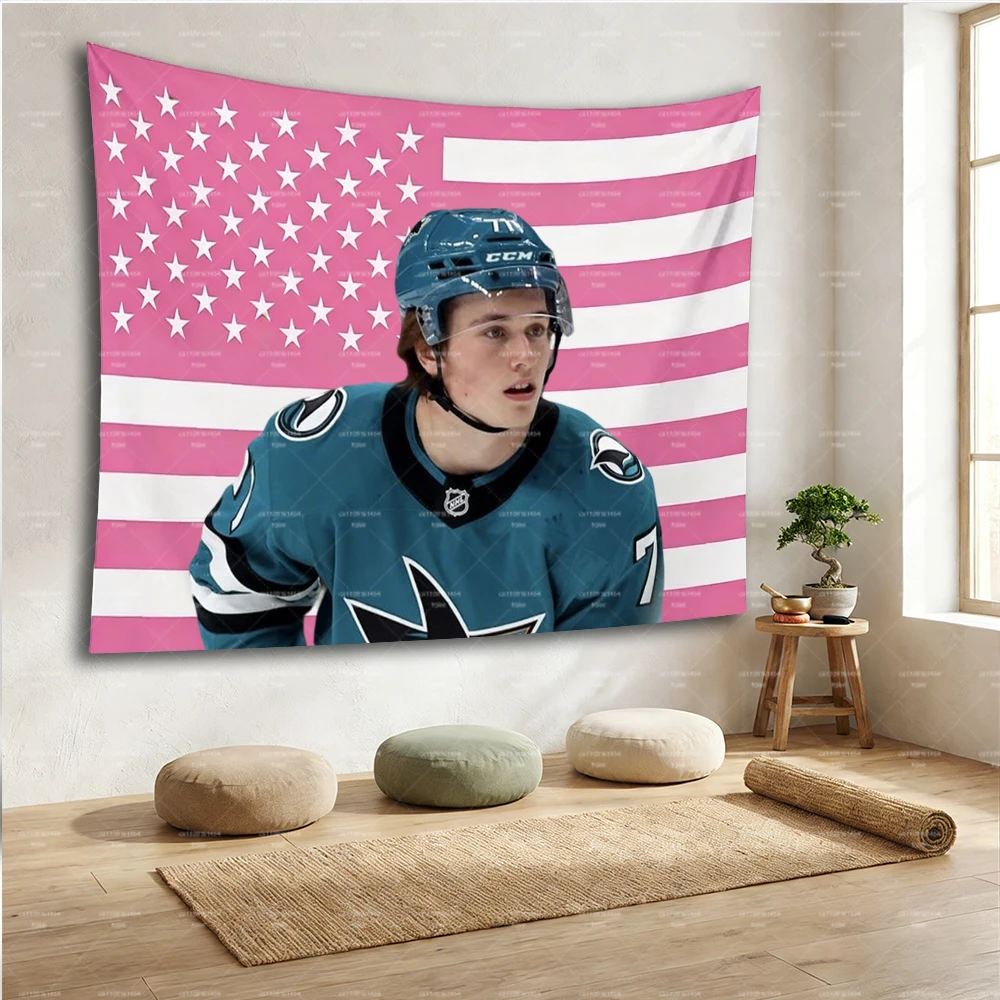 Hockey Player #7 S-San Jose Sharks Pink American Flag Tapestry, Aesthetic Wall Hanging for Fans Bedroom Dorm Decor
