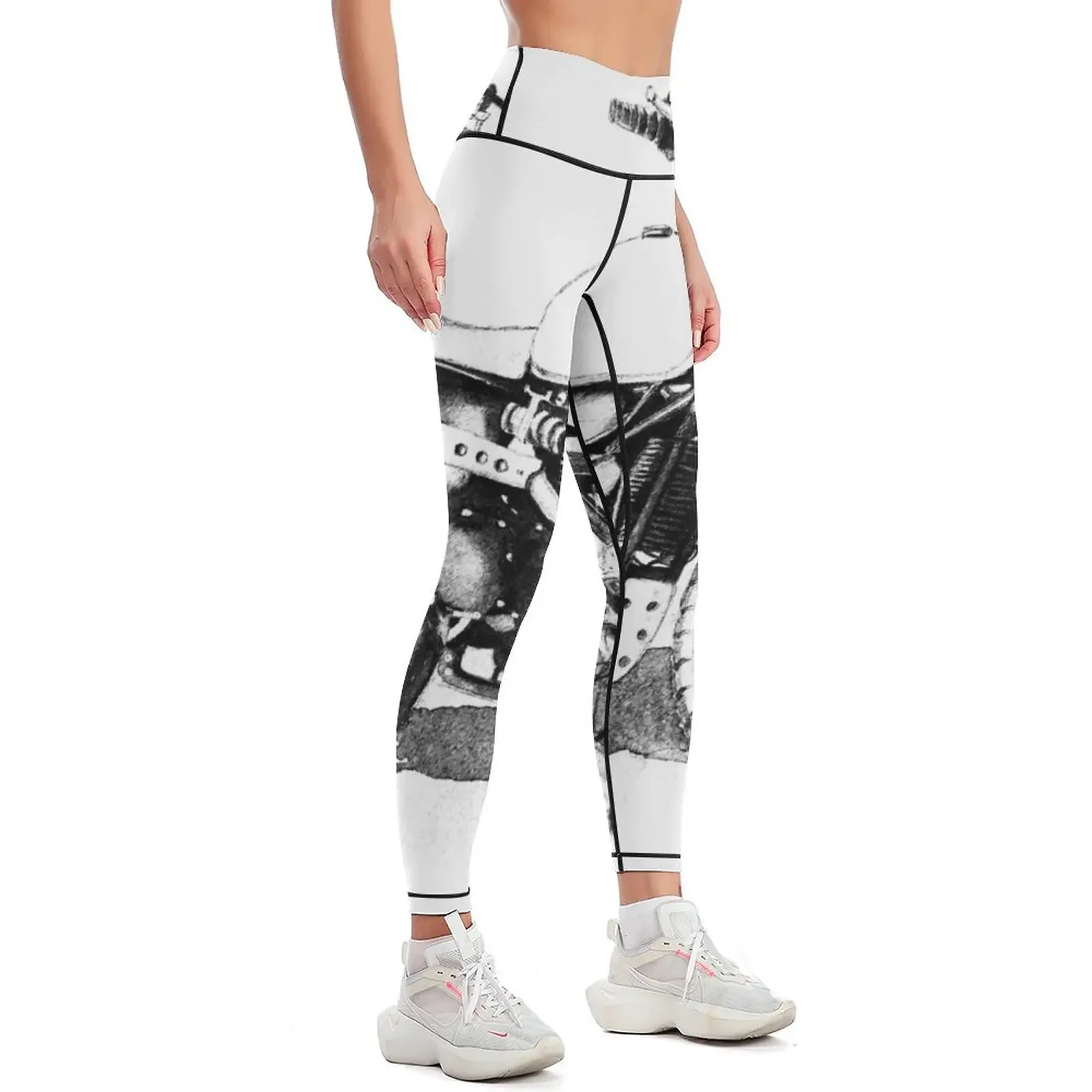 Black and white sketch of a motorcycle Leggings gym womans legging gym flared Women's sports Womens Leggings