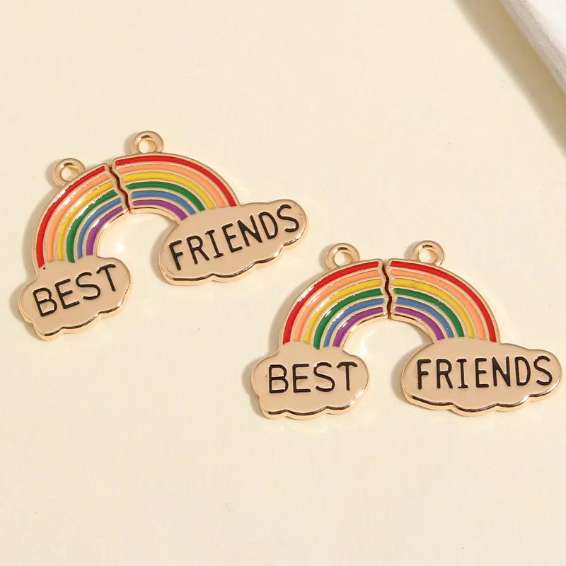 5sets(10pcs) Gold Color 37x23mm Cute Enamel Rainbow Jigsaw Puzzle Charms Best Friends Pendant For DIY Jewelry Making Accessories