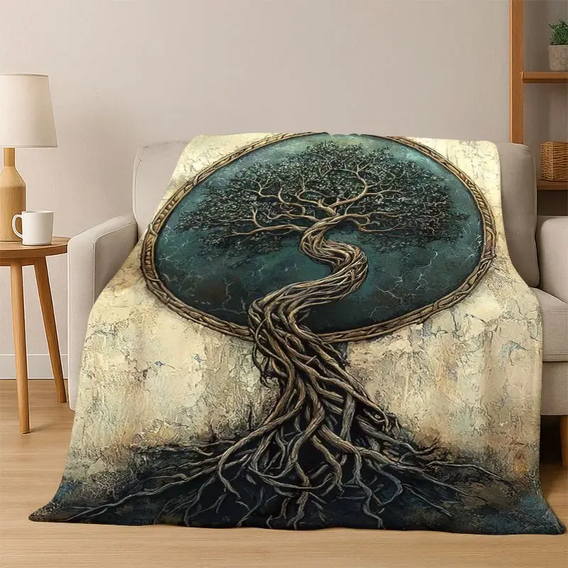 Tree of Life Nordic Mythology Yggdrasil Nature cartoon Flannel Blanket Soft Throw Blanket for Bedroom Living Room Bed Travel kid