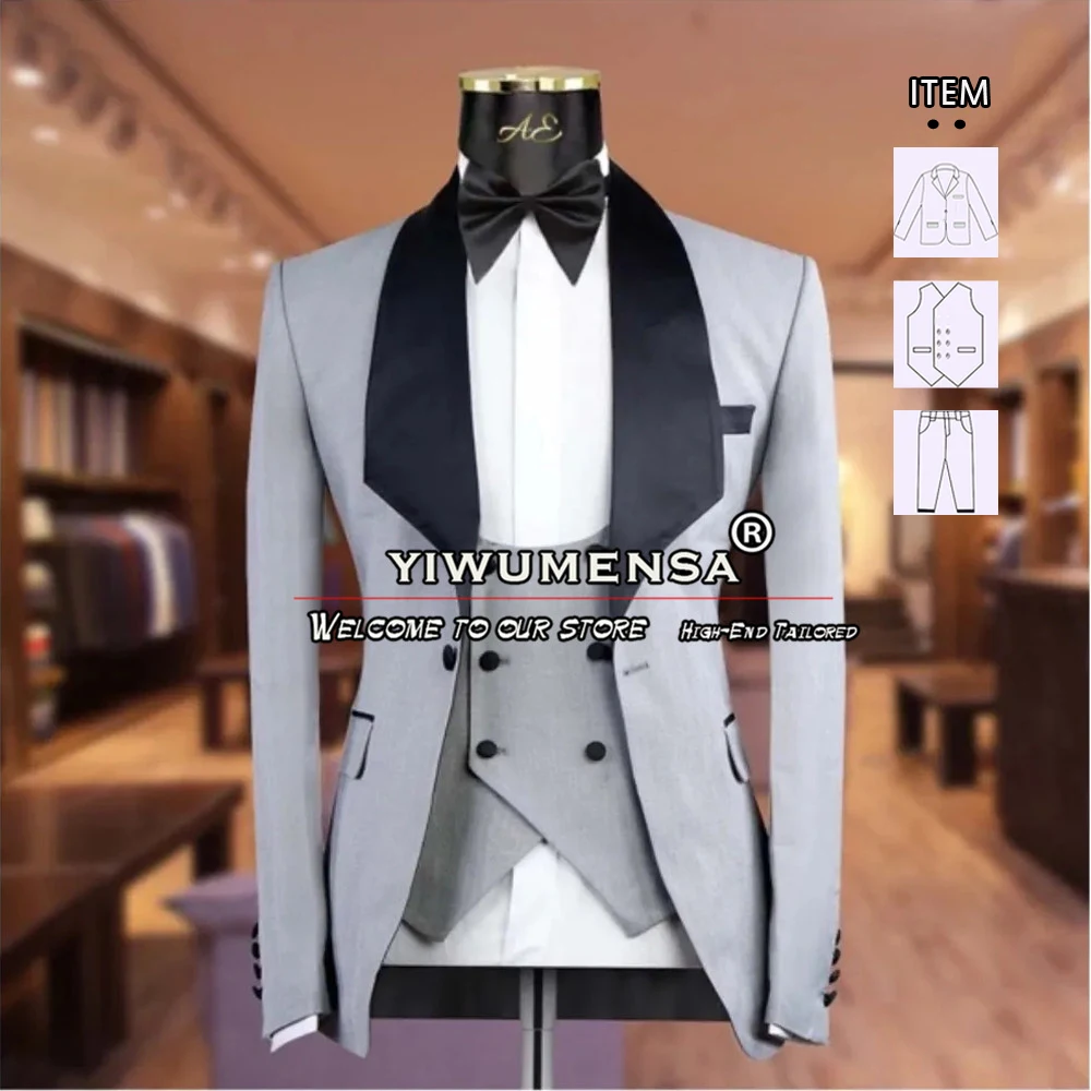 

Latest Design Italian Men's Suits Grey Formal Business Office Work Wear 3 Pieces Groom Wedding Tuxedo Tailor-Made Ropa Hombre