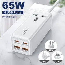 USB C Charger LDNIO PowerCombo 65W  Portable Power Strip USB C Desk Charging Station with AC, 2 USB-C 2 USB-A  Fast Charging