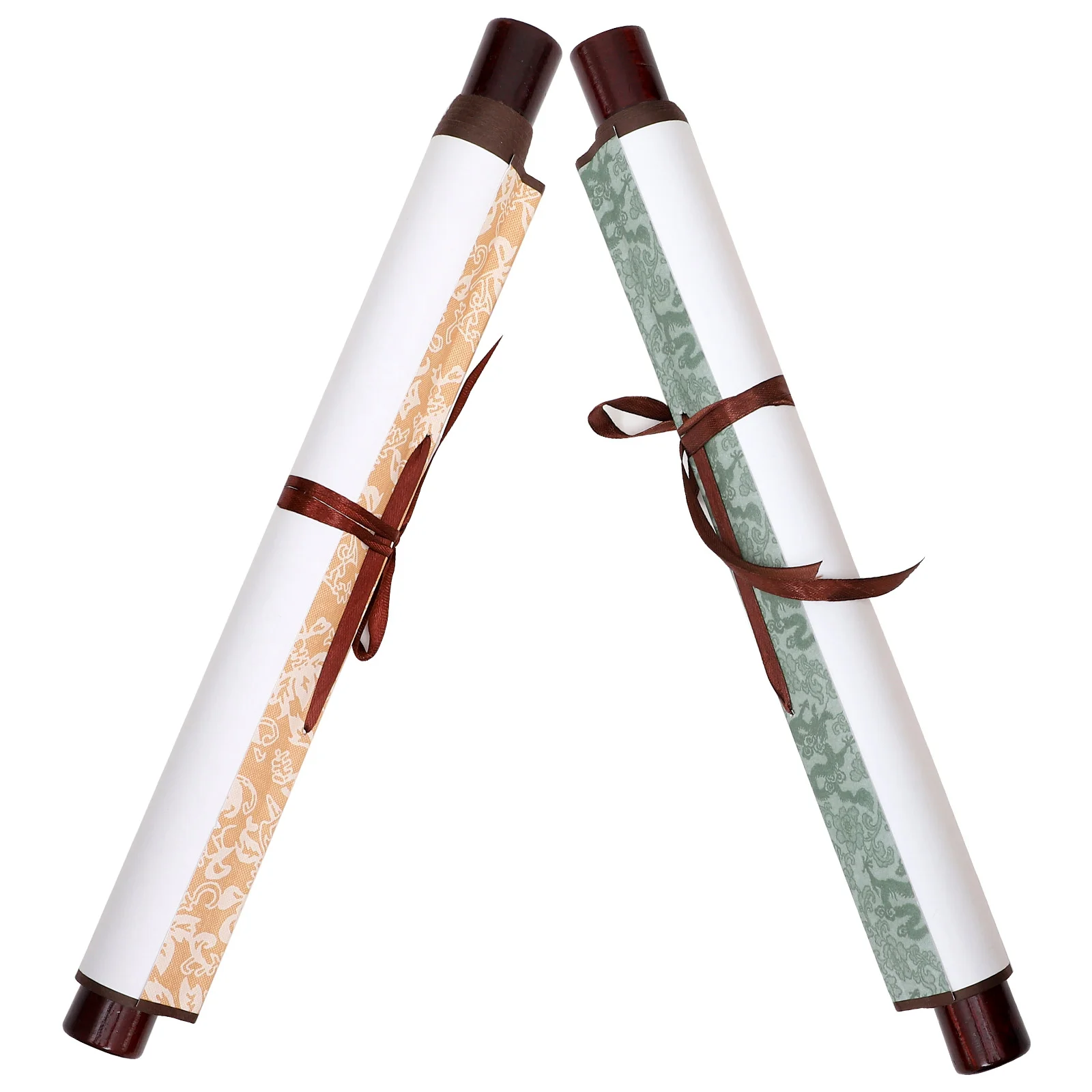 2 Pcs Rice Paper Blank Scroll Painting Imitation Silk Two Feet Lengthened Calligraphy French Hanging Vertical (gold) Wall