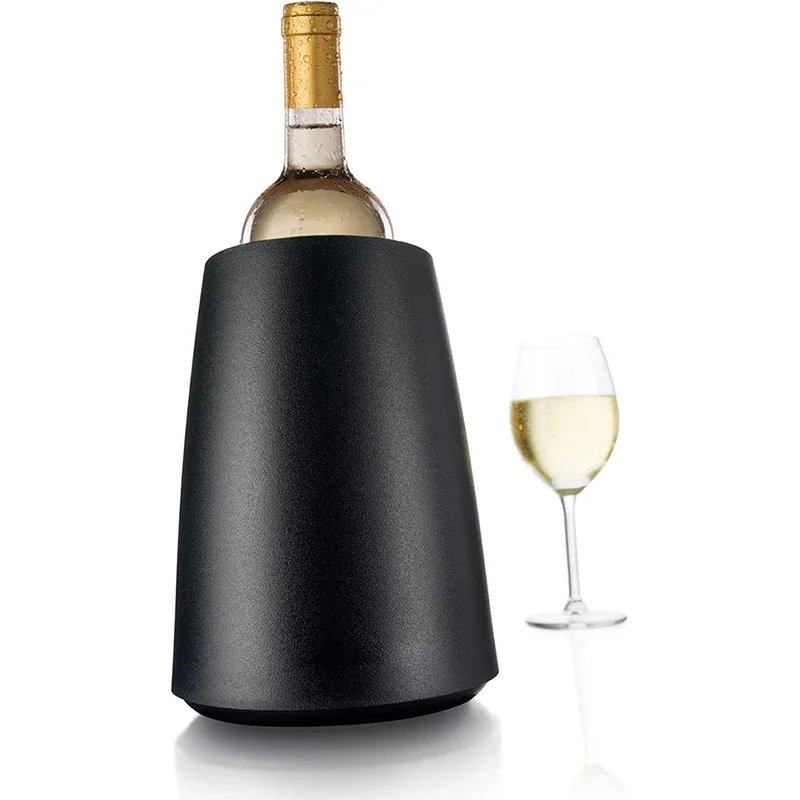 Wine Cooler Black Active Wine Bottle Chiller with Freezer Sleeve Modern Insulated Cooler Tabletop Design for Home & Events