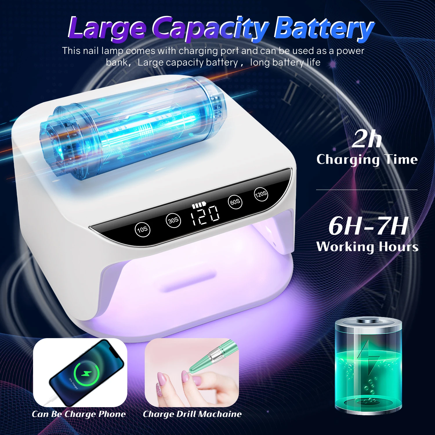 المهنية الأشعة فوق البنفسجية LED مسمار مصباح قابلة للشحن مجفف الأظافر مع شاشة الكريستال السائل ضوء الأظافر لمعدات مانيكير طلاء الأظافر هلام بسرعة