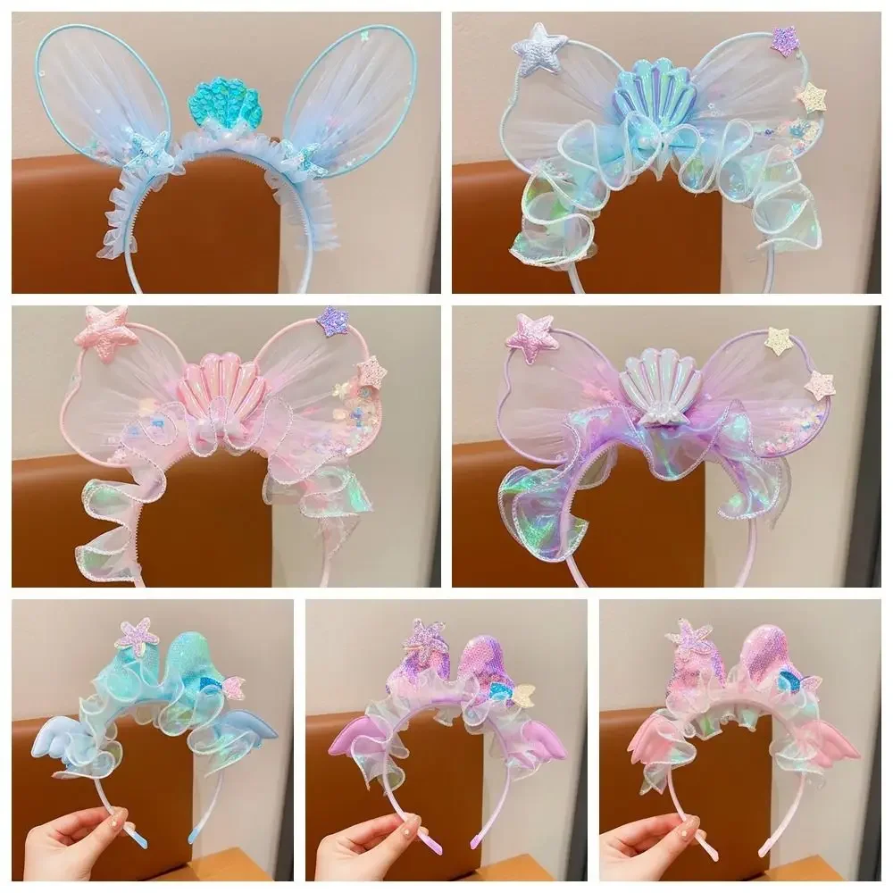 Aro para el pelo de malla Kawaii para niños, accesorios para el cabello, diadema de princesa, adornos para el cabello con lentejuelas, tocado bonito para fiesta