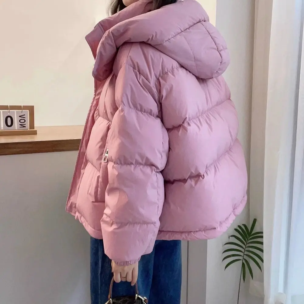 Casual solto quente com capuz casacos de algodão feminino inverno estilo coreano bainha inferior cordão jaquetas curtas versátil para baixo algodão parkas