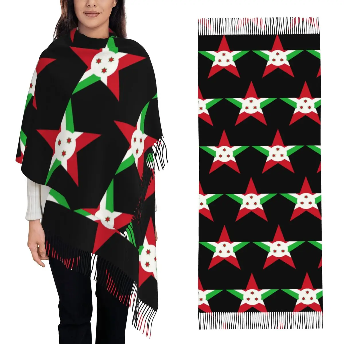 

Шарф с флагом Бурунди, шарфы с кисточками, женские мягкие теплые шали и накидки, длинная осенне-зимняя шаль, накидка