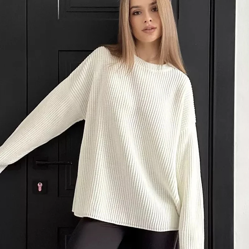 Basic Solid Color Ribbed Sweater Women Autumn Winter Long Sleeve Soft Warm Jumpers Woman Loose O-Neck Knitted Pullovers Mujer