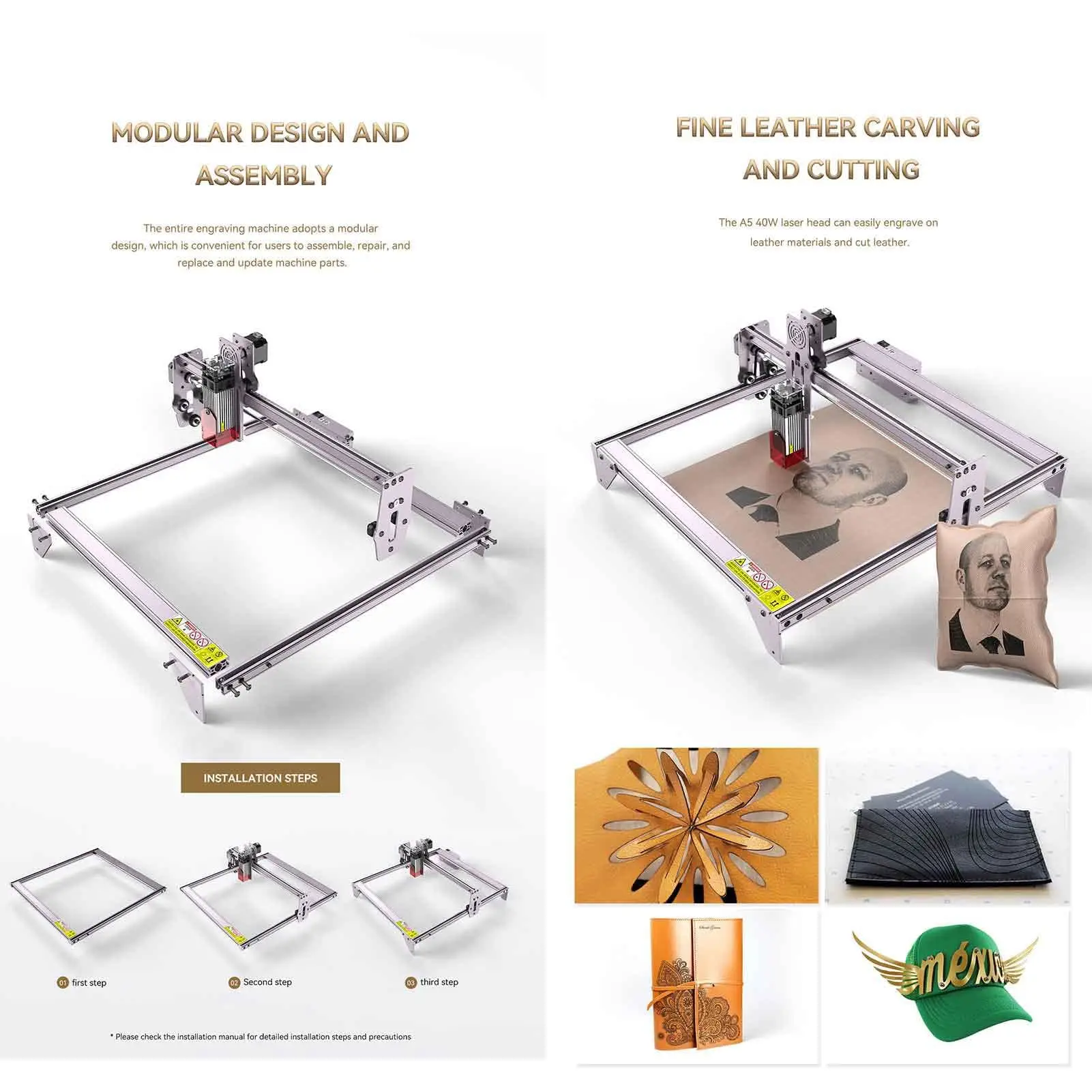 A5 Pro 40 واط آلة الحفر بالليزر سطح المكتب طقم الحفر بالليزر CNC قاطعة المطحنة الخشبية للبلاستيك المطاط المعدني الاكريليك