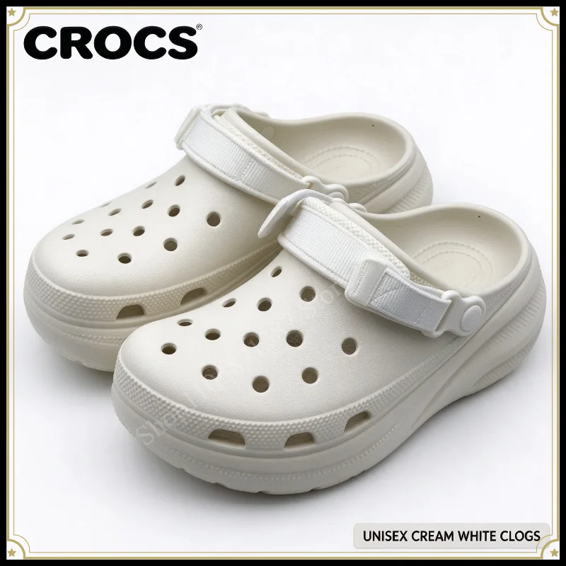 Crocs Dynamic Puffs, Hole Shoes, Thick Soles To Increase Height, Women's Non-slip, Breathable, Cool Slippers, Sandals Outside