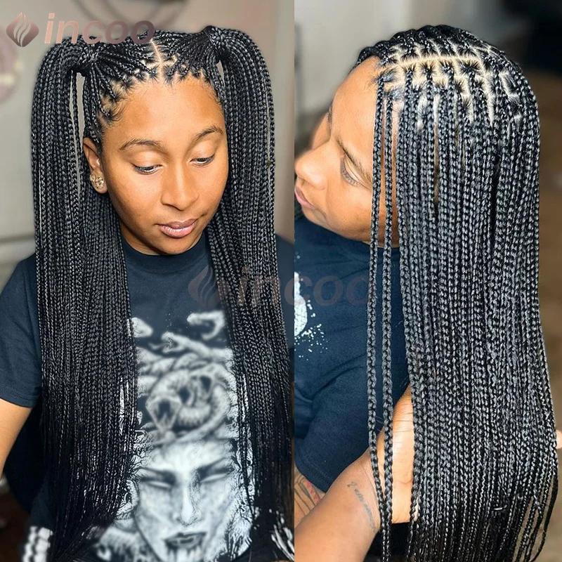 A caixa pequena sintética trançou perucas dianteiras do laço, 36 "laço completo, Cornrow Knotless, perucas quadradas africanas do cabelo