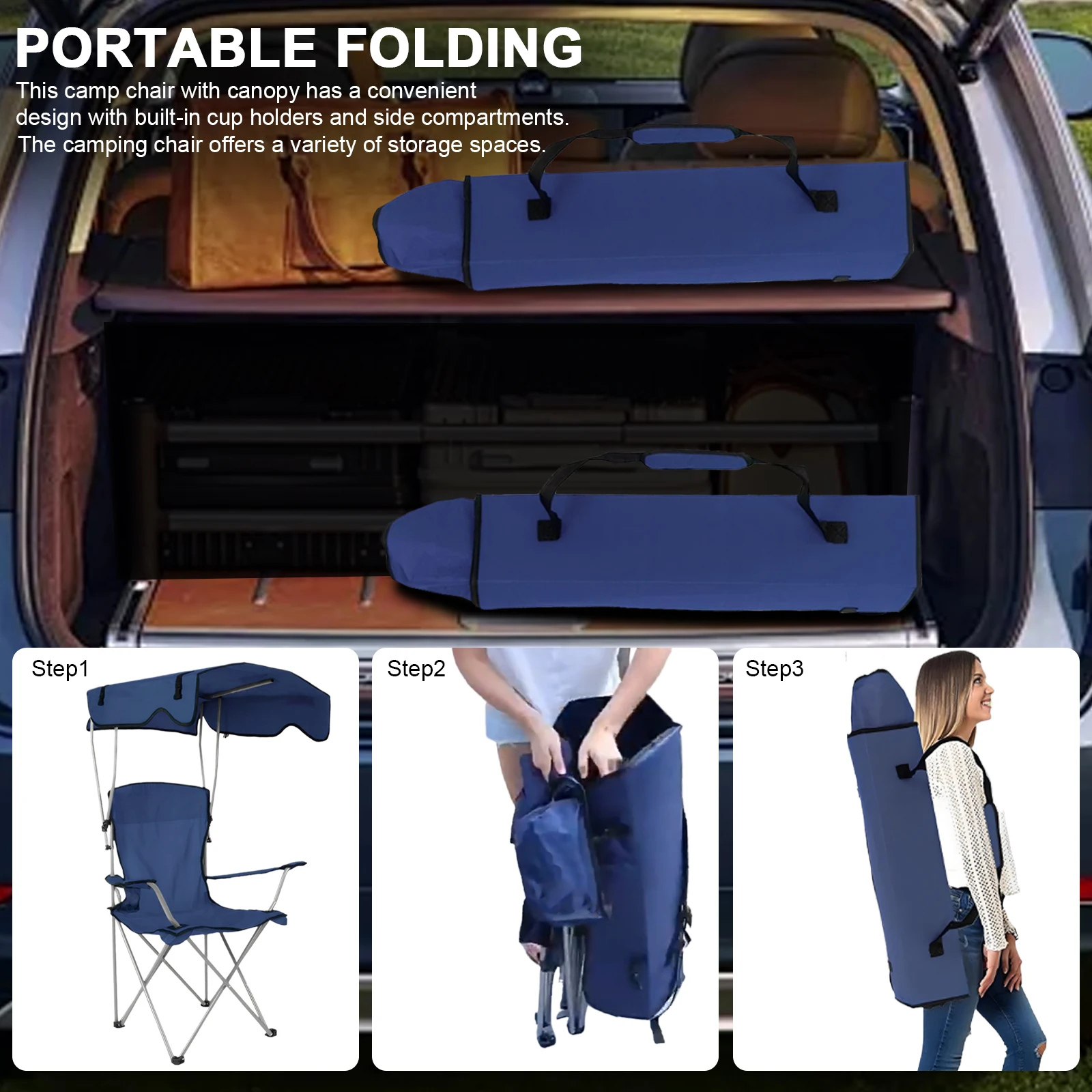 كرسي شاطئ كبير الحجم مع حامل سقف وحامل أكواب كبير للتخييم في الحديقة مقاوم للتآكل كرسي ظلة محمول للسفر بجانب حمام السباحة #3