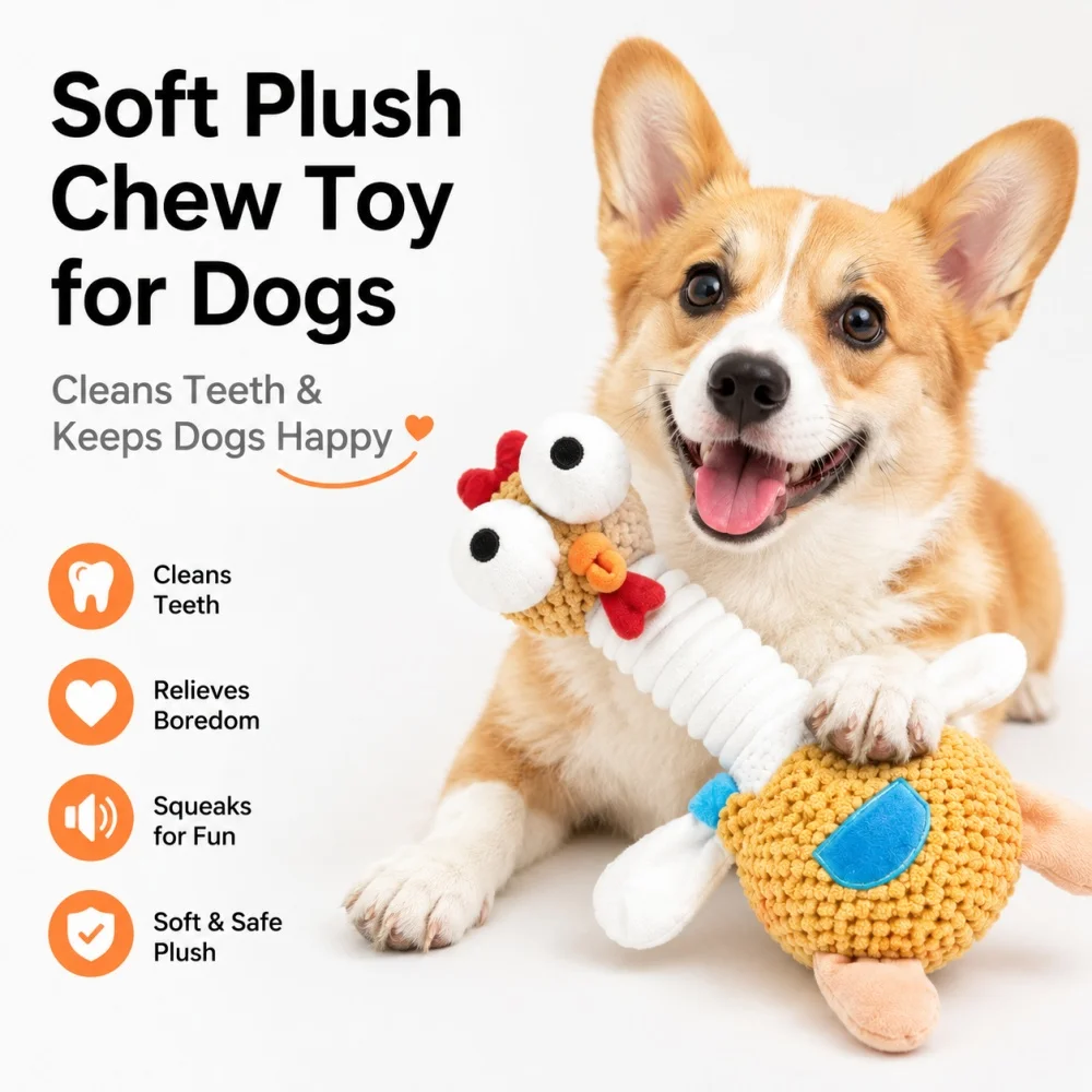

Squeaky Chicken Dog Toy Interactive Plush Chew Toy for Small Medium Dogs Teeth Cleaning & Boredom Relief