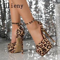 Hlieny Sexy Leopard Print Platform Sandals Women Buckle Strap High Heels Nightclub Pole Dancing Pumps Party Stripper Shoes
