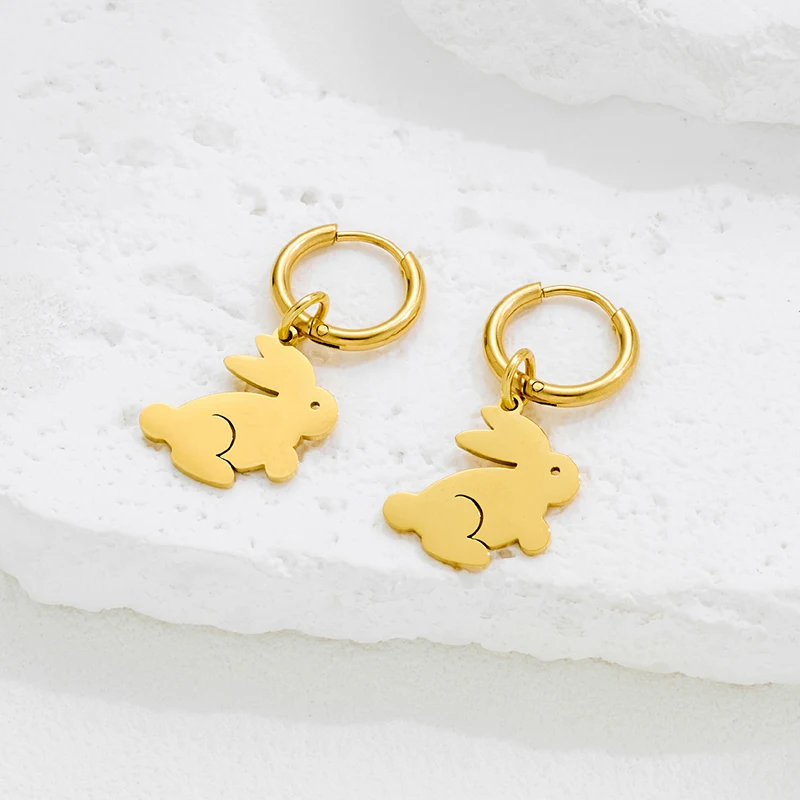 Lovely Small Rabbit Pendant Earrings for Women Stainless Steel Bunny Earings Everyday Jewelry Fashion Animal Hoops Birthday Gift