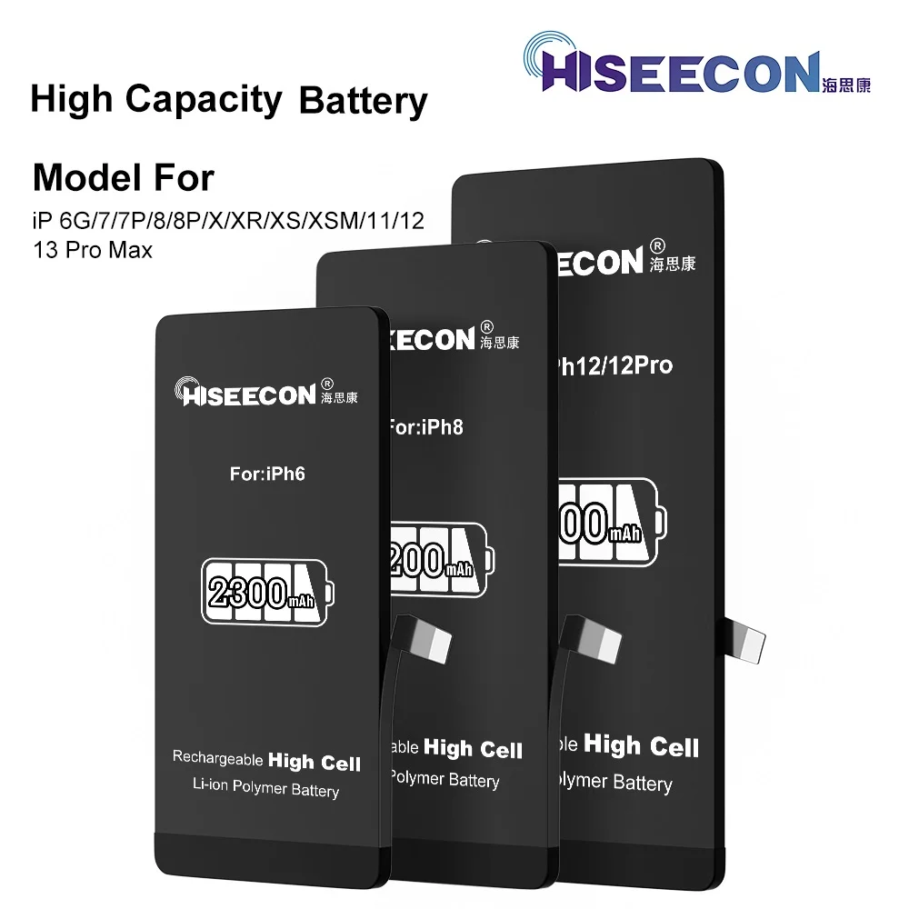 HISEECON High Capacity Battery for iPhone 7 8 XR XS XSM 11 12 13 Pro Max Plus 4150 3500 mAH Original Cell Rechargeable BMS Flex