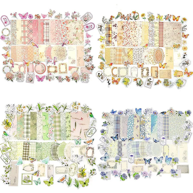 100/400 Vintage Floral Scrapbook Paper Bullet Journaling Stickers Kits Retro Crafts Assorted Supplies Planner Collage Card Album