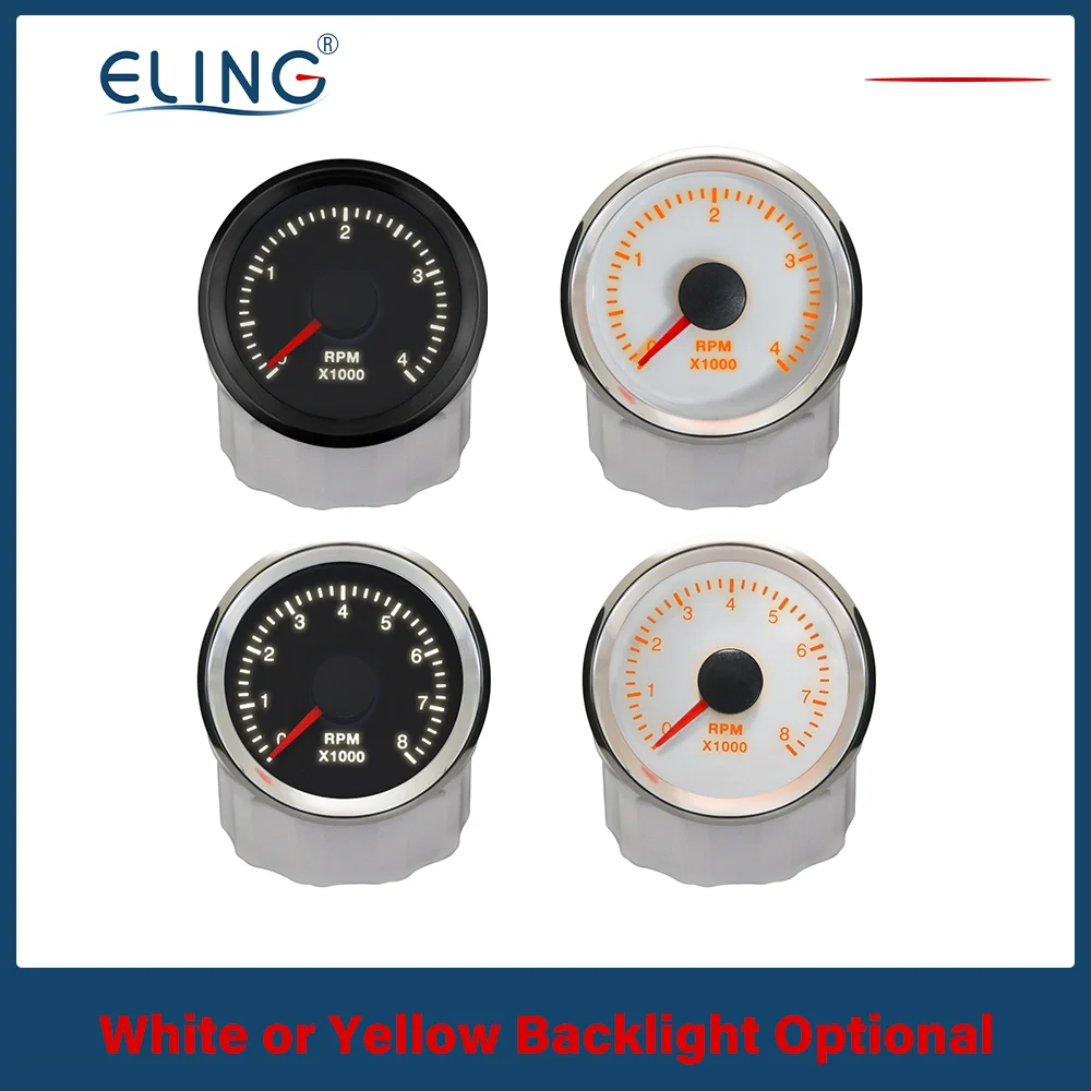 ELING WiFi Tachometer 52mm 0-4000RPM 0-8000RPM for Car Boat  ATV Programmable Gauge with White/Yellow Backlight