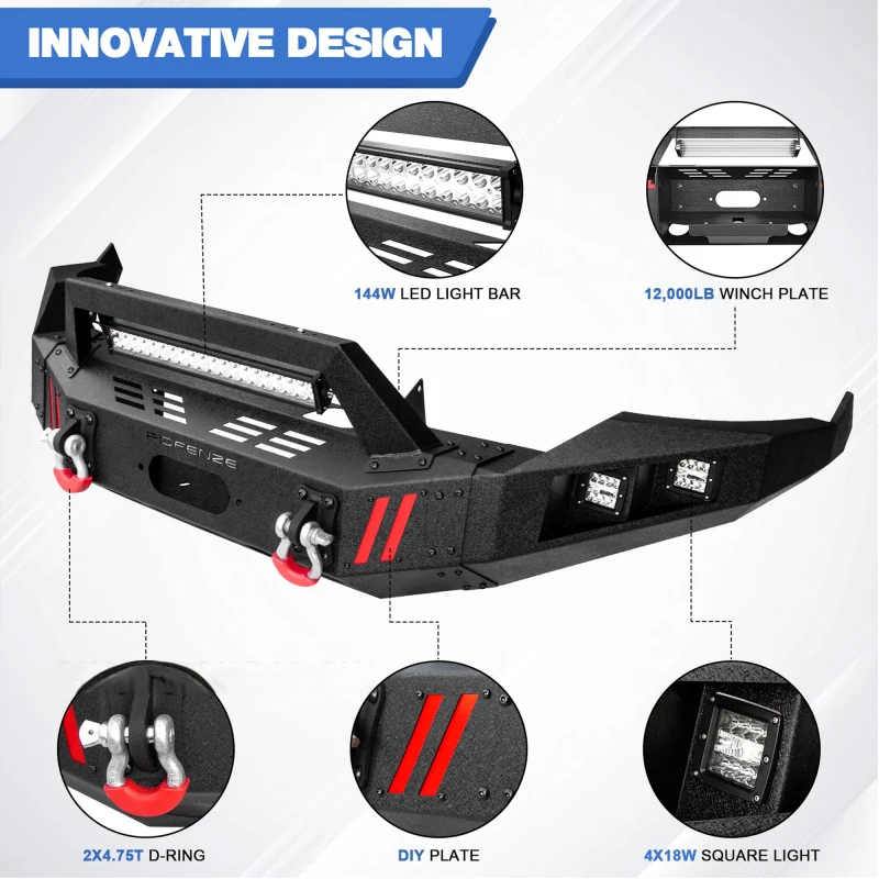 

Offroad Textured Black Steel Front and Rear Bumper Set With LED Lights Replacement Parts Fit ram1500 2013-2018
