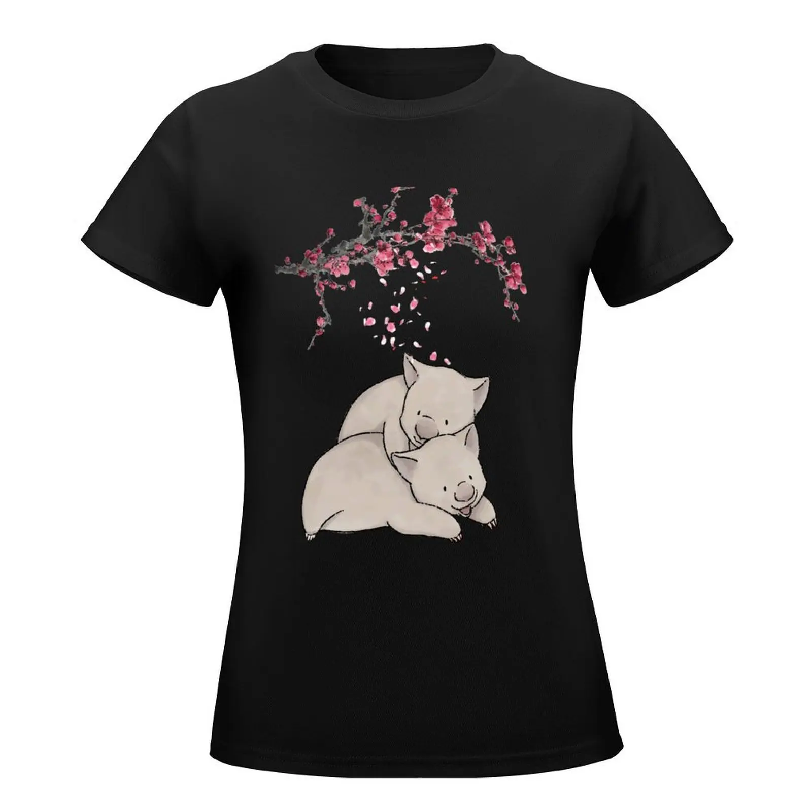 Cute Wombat Cherry Blossom Art T-Shirt Blouse oversized anime clothes plus size tops white t-shirt dress for Women sexy