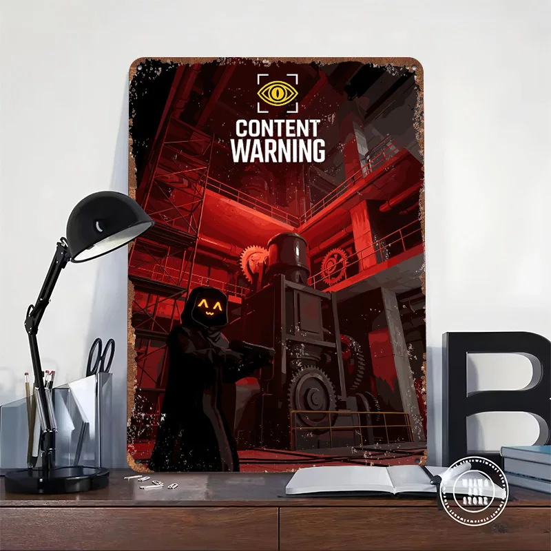 Content Warning Game Art Tinplate Poster Customized Wall Art Retro Vintage Metal Signs for Fans Modern Home Decoration Ornaments