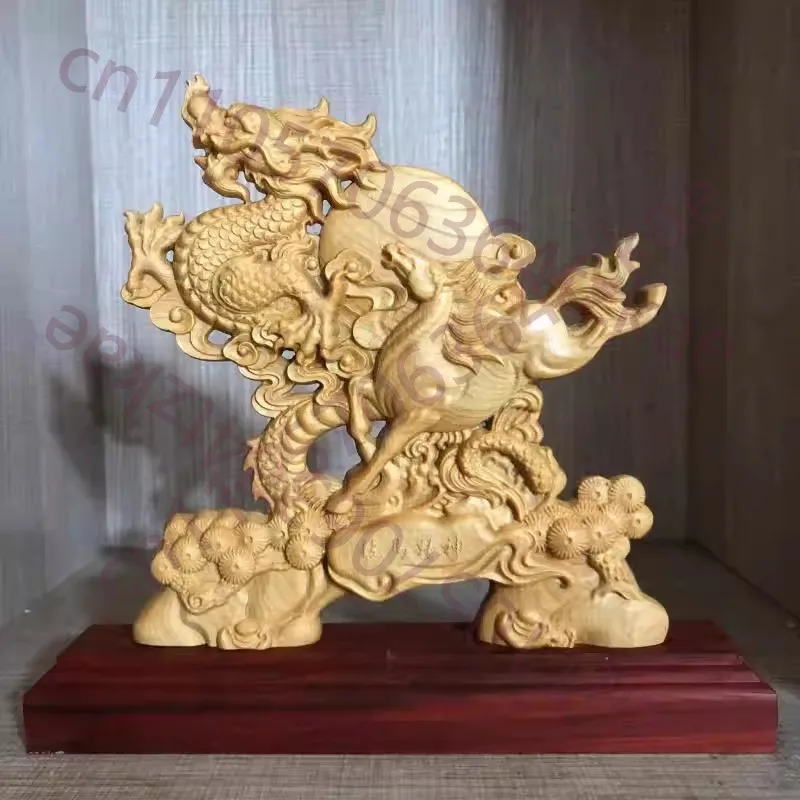 

Loong Horse Spirit" Double-Sided Wood Carving - Dragon & Horse Figurine for Vigor & Wealth, Home Decor & Auspicious Gift