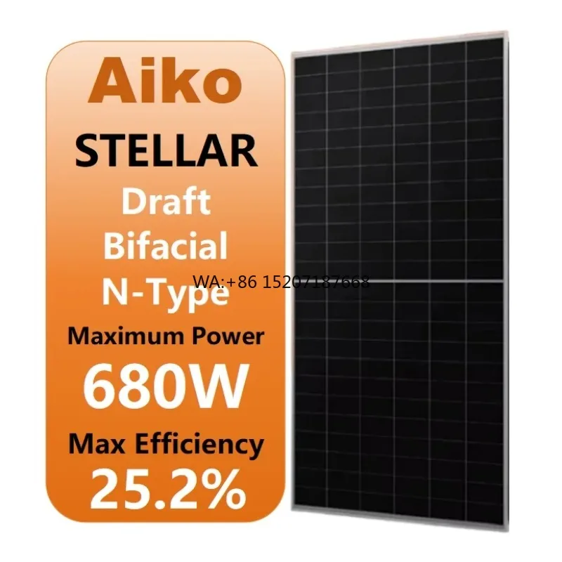 Dual Glass Monocrystalline 655 Watt 660W 670 Watt 680W Solar Panels Aiko Stellar G4 Industrial Commercial Draft N-Type Bifacial