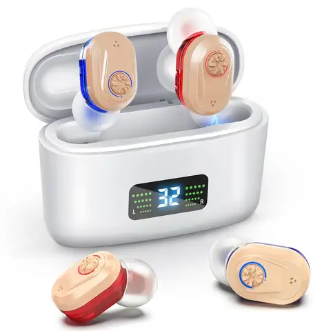 Wireless Mini Noise-cancelling Hearing Aid for Seniors, HD Digital Display, With Large-capacity Battery Charging Box