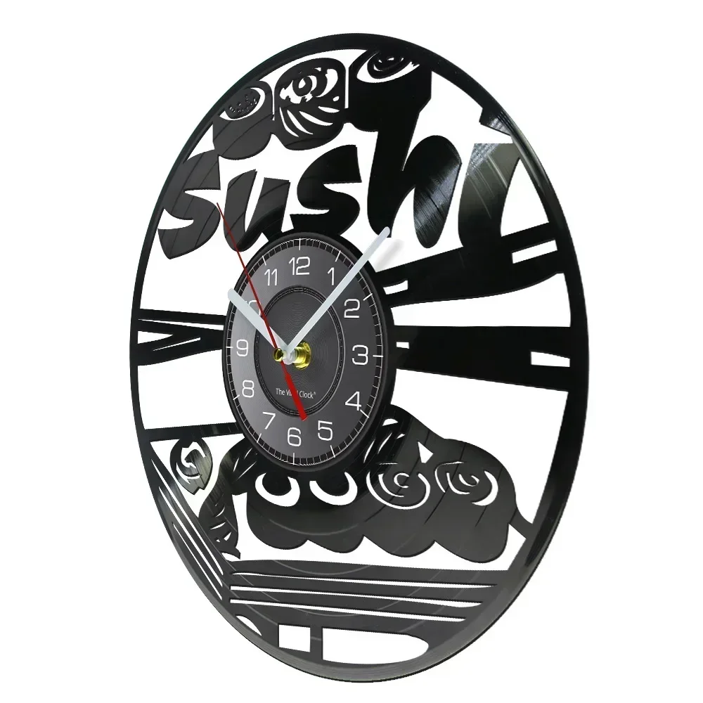 Japanese Cuisine Wall Art Sushi Rolls Vinyl Record Clock Personallized Sushi Bar Japanese Sashimi Asian Restaurant Wall Clock