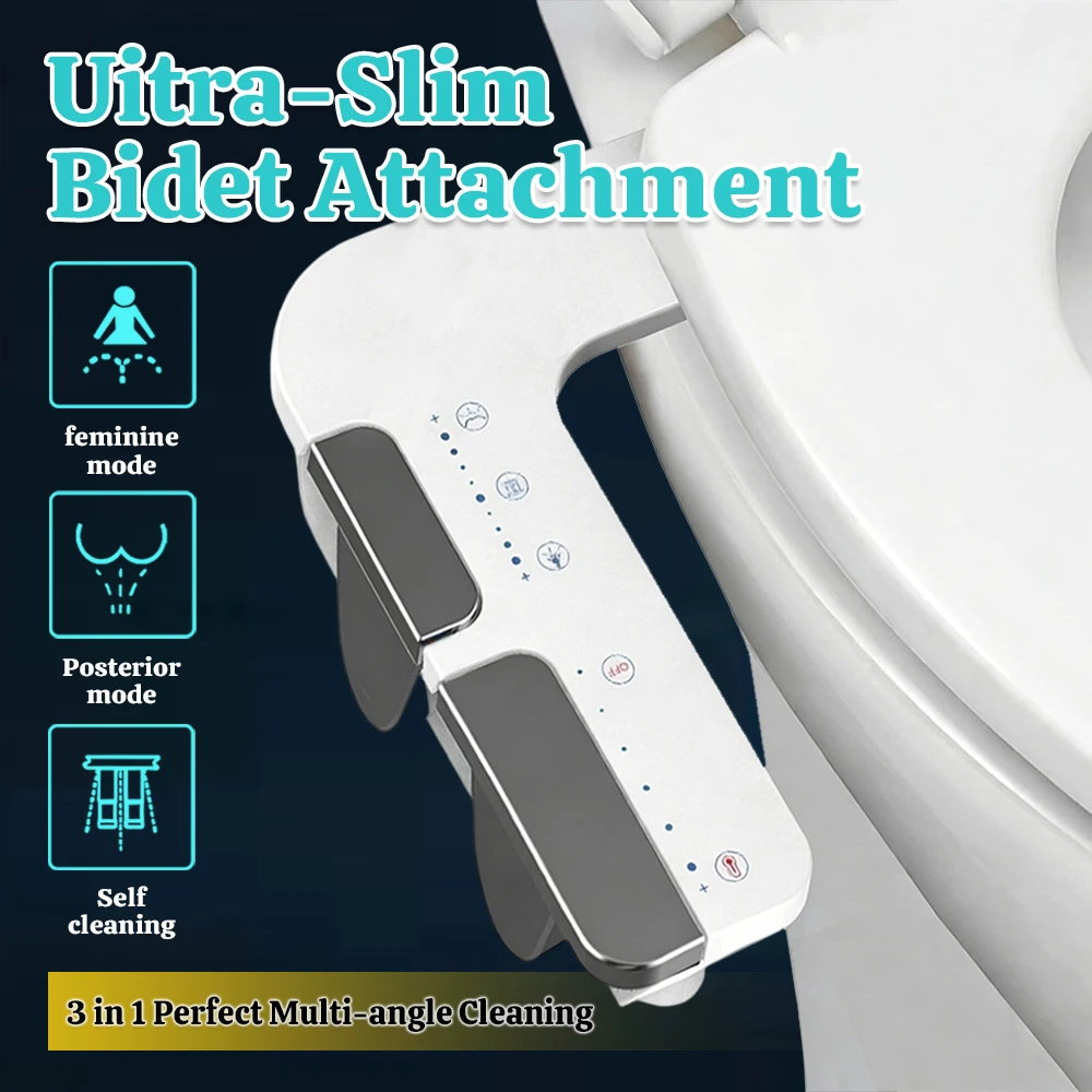 

Ultra-Slim 3-in1 Bidet For Toile Retractable Dual Nozzles Non-Electric Bidet Attachment Easy To Install Feminine Wash Device