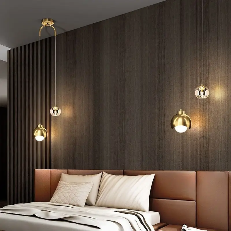 

New bedroom bedside light luxury crystal chandelier modern master bedroom small TV background wall bedside table chandelier