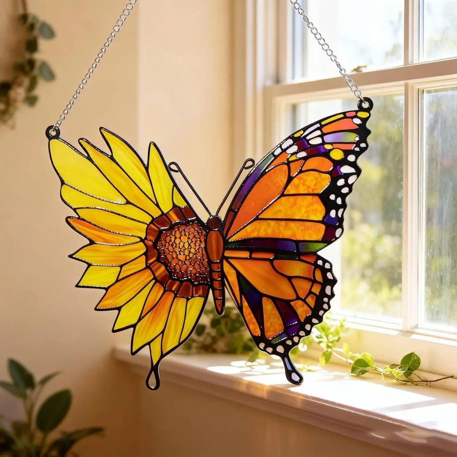 Acrylic Butterfly Suncatcher Hanging Decor Vivid Marigold Design for Sunlit Room Porch Gift Idea