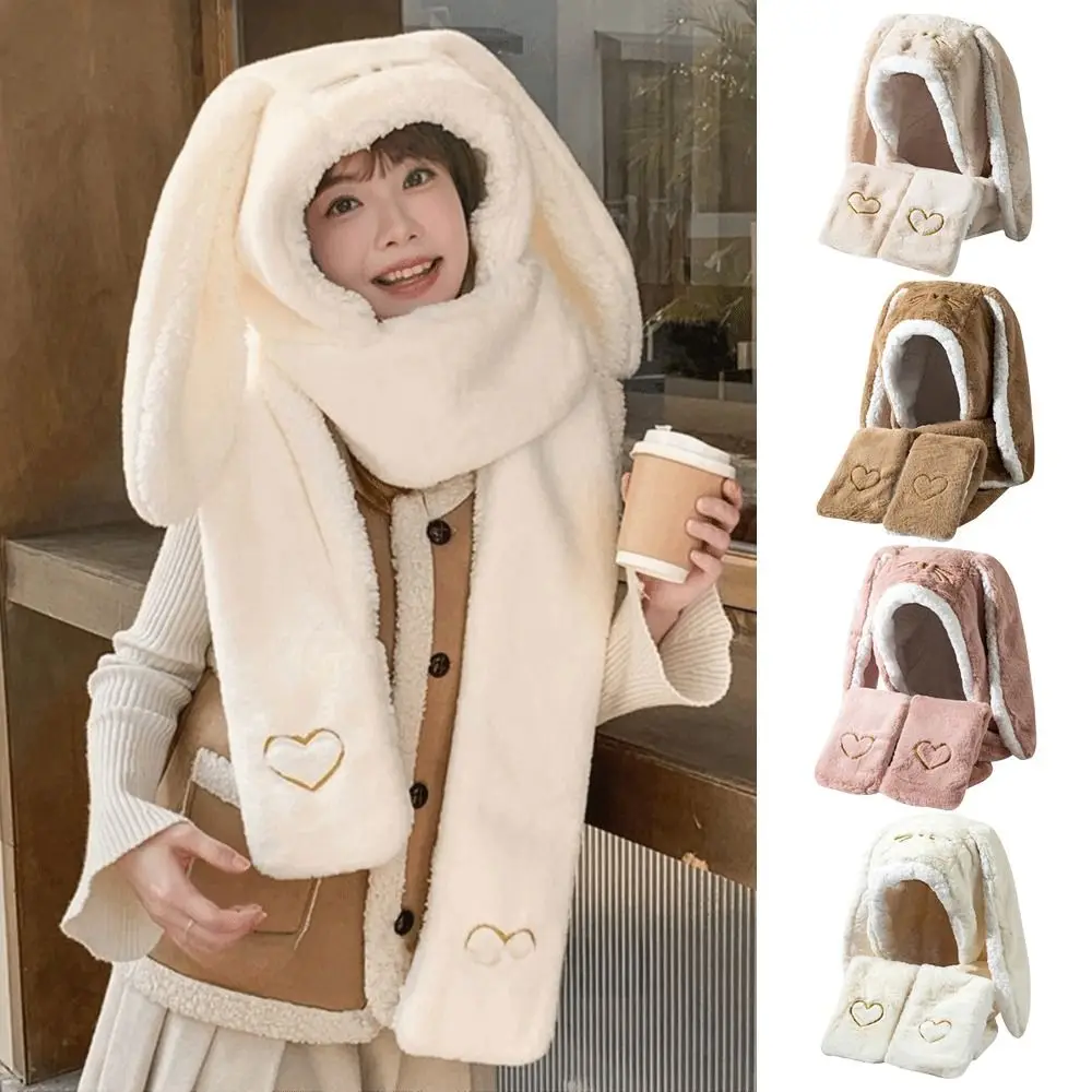 

Cute Faur Fur Cartoon Hat Cold Protection Winter Warmt Scarf Hood Cap Thickened Big Rabbit Ears Hat For Women Girls