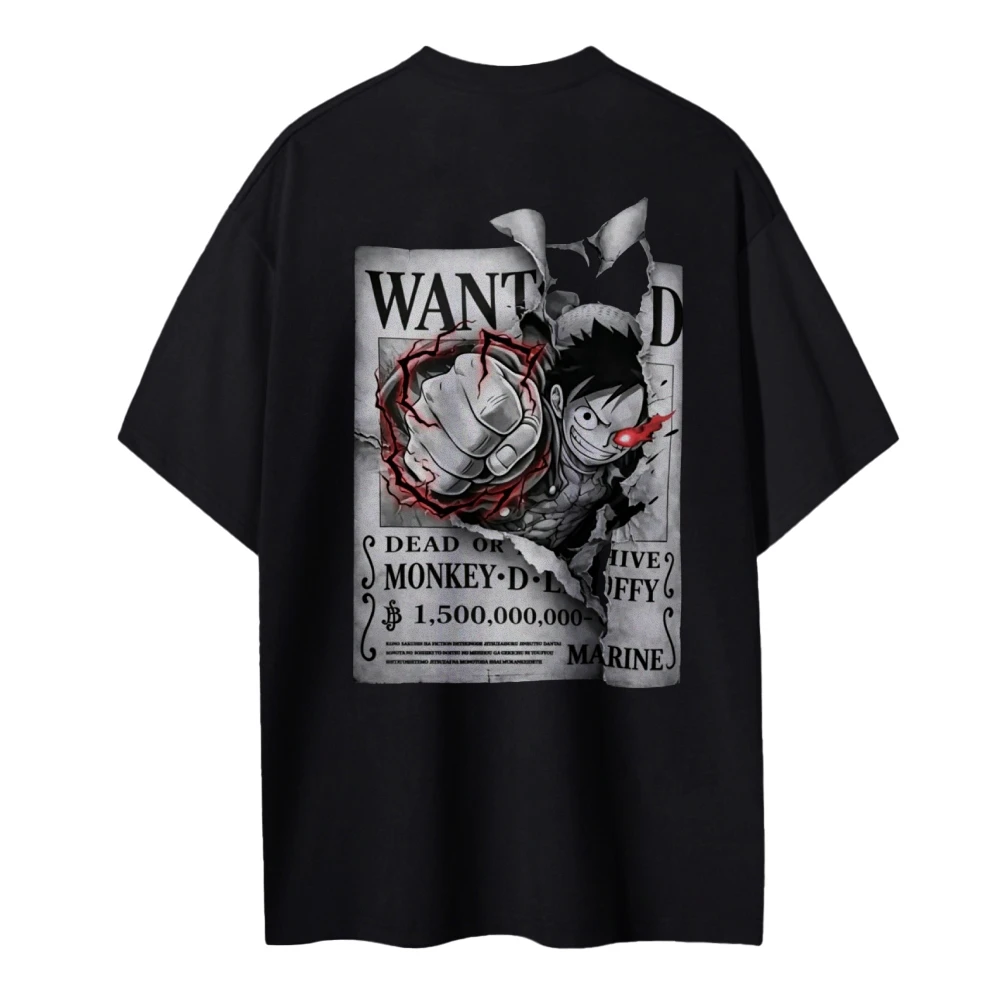 One Piece Luffy Wanted Style Printed Cotton Short Sleeve Loose Men's and Women's Summer Breathable Sports Round Neck T-shirt