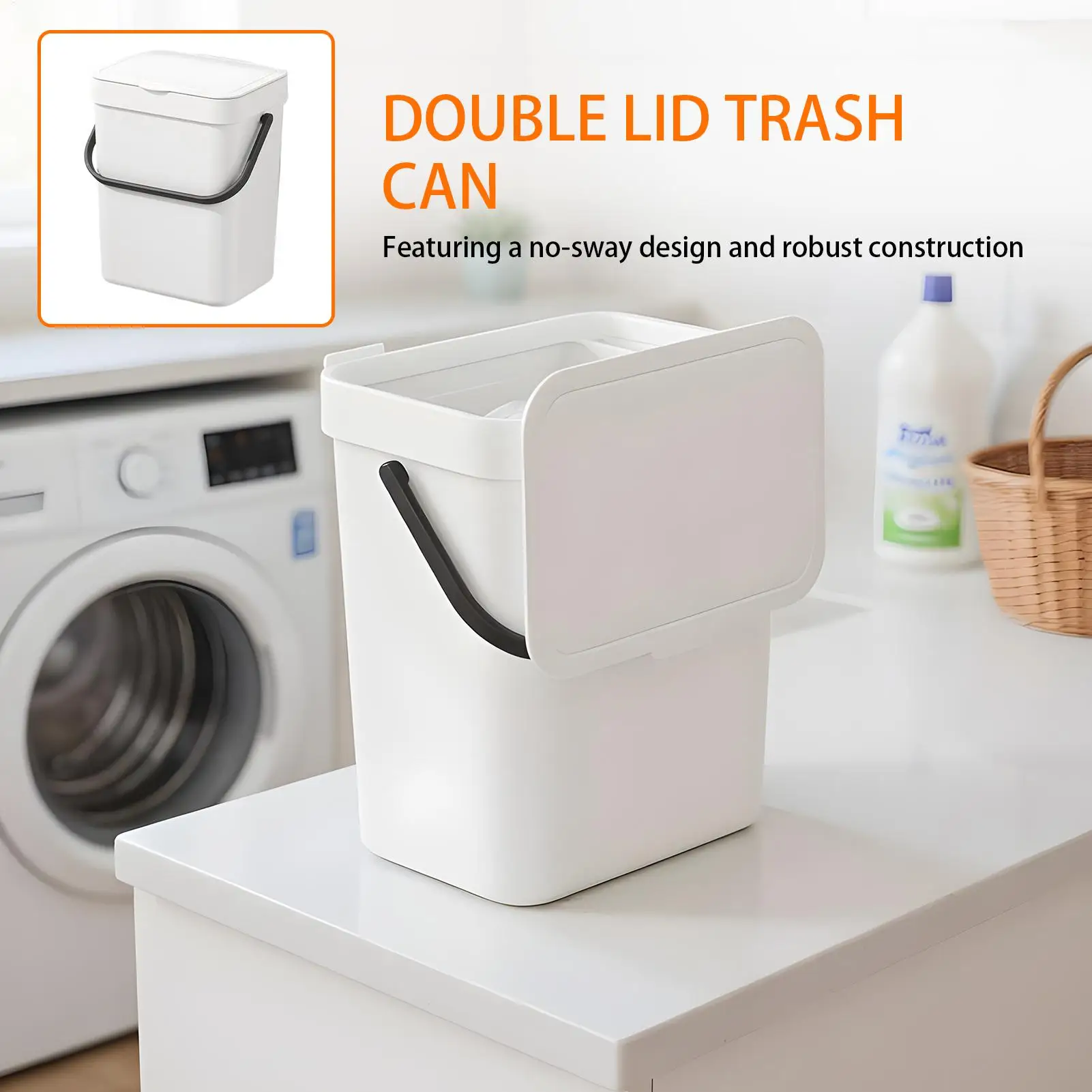 Cabinet Door Trash Can with Lid Double-Opening Wall Trash Container Kitchen Trash Bin for Waste Garbage Disposal Counter