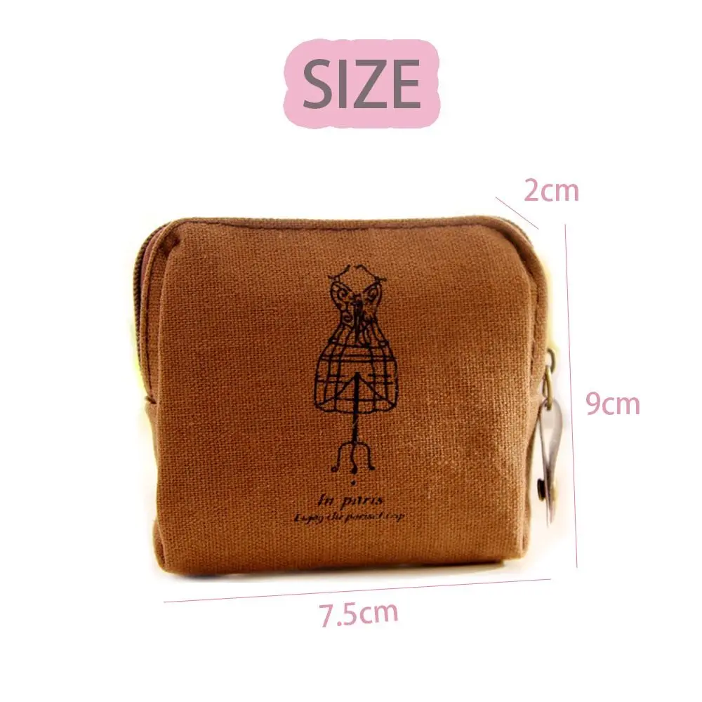 심플 천 소재 레트로 동전 지갑 빈티지 프린트 미니 화장품 가방 지퍼 카드 홀더 지갑 여성용